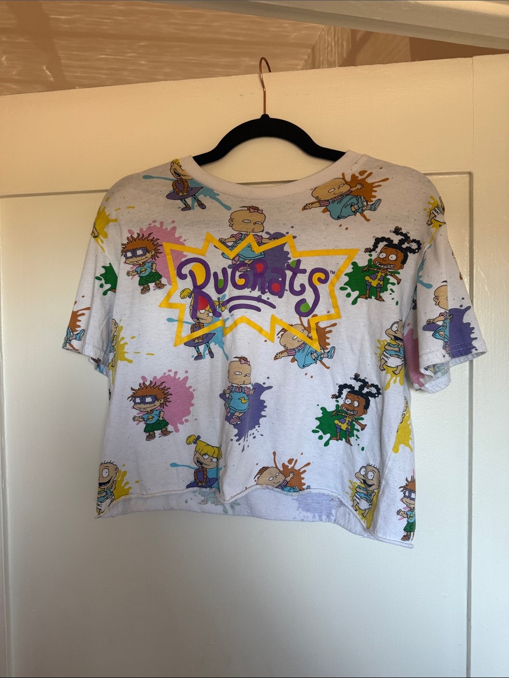 Nickelodeon White Cropped Tee with Multi-Color Rugrats Print